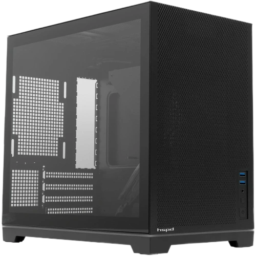 Корпус HSPD M211 (M211-TGBK) без БП, Mesh Mini-Tower, Black, TG, 0.7 SPCC, no fans,mATX, mITX, 175/330/150mm, 2x2.5", 1x3.5", 4xPCI