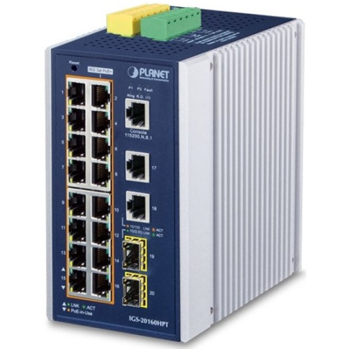 Коммутатор PLANET (IGS-20160HPT) 16x1000T 802.3at PoE+ 2x100/1000X SFP Full Managed Switch