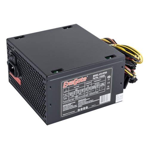 Блок питания Exegate EX219463RUS XP500, ATX, black, 12cm fan, 24+4pin, (6+2)pin PCI-E, 3xSATA, 1xFDD, 2xIDE
