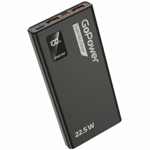 Внешний аккумулятор GoPower PB03-10 10000mAh 3.0A 22.5W 2USB/Type-C черный (00-00029659)