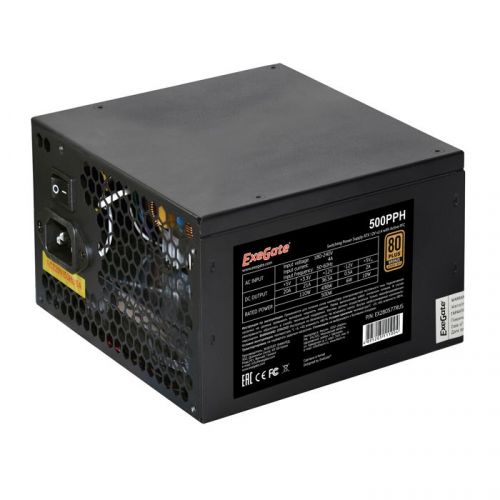 Блок питания ExeGate 500PPH-S EX280577RUS-S 500W, 80+Bronze, ATX, black, APFC, 12cm, 24p, (4+4)p, 5*SATA, 3*IDE