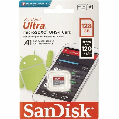 Карта памяти SanDisk (SDSQUAB-128G-GN6MN) 128GB microSDXC Class 10 Ultra UHS-I A1 140MB/s