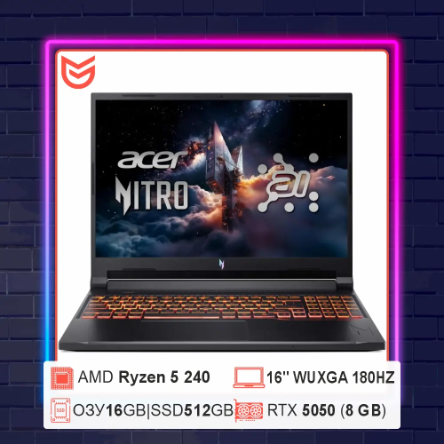 Ноутбук игровой Acer Nitro V 16 ANV16-42-R309 16"/Ryzen 5 240/4.3ГГц/16ГБ/512ГБ/RTX 5050 8 ГБ/Windows 11 Home
