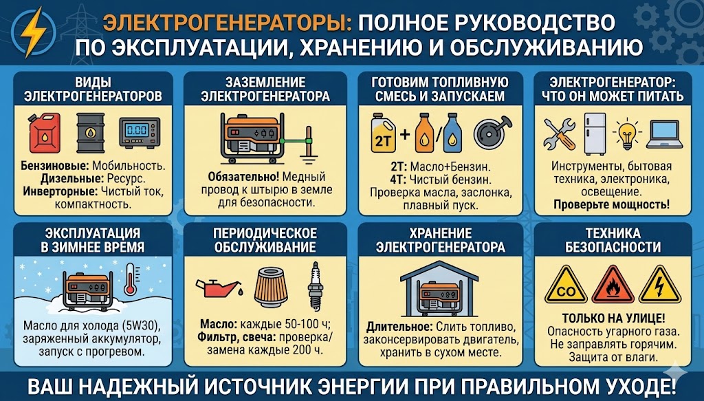 Как запускать, хранить и обслуживать электрогенераторы Как запускать, хранить и обслуживать электрогенераторы