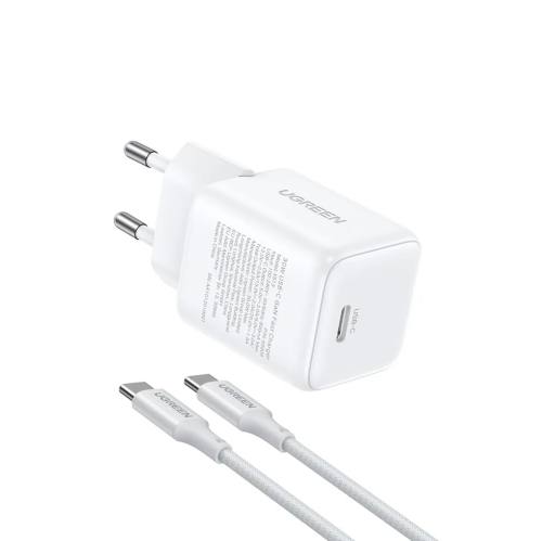 Зарядное утройство UGREEN X513 (65013) 30W USB-C GaN Fast Charger With USB-C-USB-C Cable 1m EU White