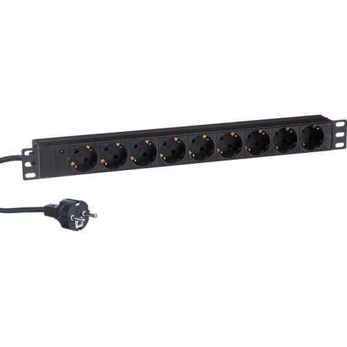 Блок розеток ExeGate ServerPro PDU-19H902 Al-9S-EU1.8CU (EX280848RUS) 19", 1U, Алюминий, 9 Schuko, кабель с евровилкой VDE-250V-16A-3*1.5mm2, медь