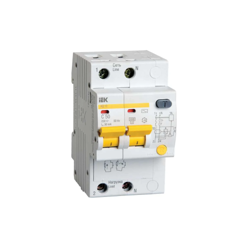 Дифавтомат IEK АД12 (MAD10-2-050-C-030) 50A тип C 4.5kA 30мА AC 2П 230В белый