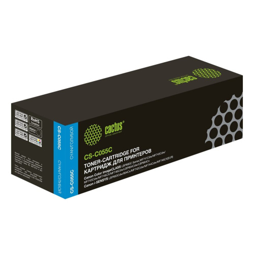 Картридж Cactus 055 C (CS-C055C) лазерный голубой (2100стр.) для Canon LBP663Cdw, LBP664Cx, MF746Cx, MF742Cdw, MF744Cdw