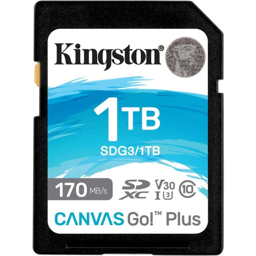Карта памяти Kingston SDG3/1TB SDXC 1Tb, UHS-I Class U3 V30, чтение 170Мб/с, запись 90Мб/с