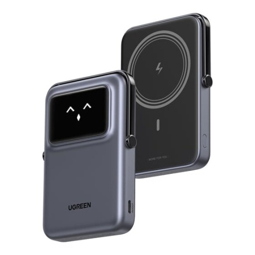 Внешний аккумулятор UGREEN PB572 (45327) UNO 10000mAh Mini Magnetic Wireless Robot 20W Power Bank With Hoder Grey