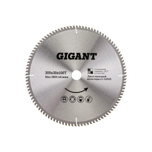 Диск пильный мультирез по алюминию, ламинату, пластику, ДСП Gigant G-110935 305x30x100Т