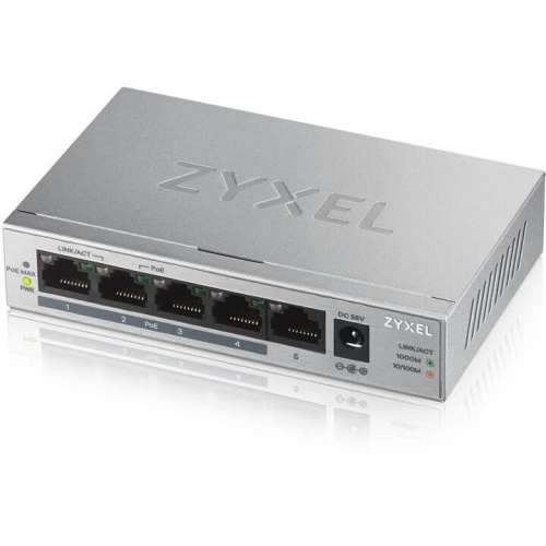 Коммутатор Zyxel GS1005HP-EU0101F 5G 4PoE+ 60W неуправляемый