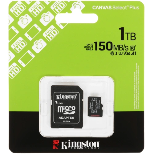 Карта памяти Kingston SDCS3/1TB microSDXC 1TB Canvas Select Plus + adapter