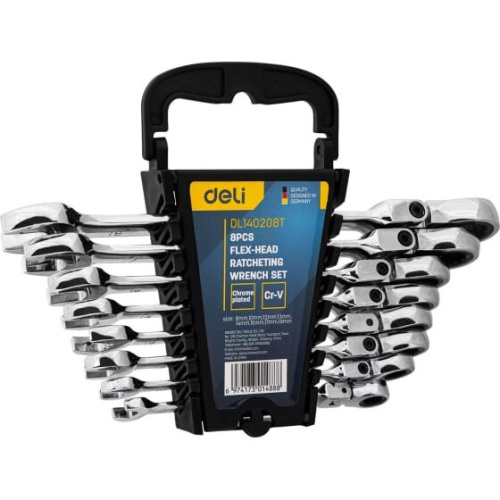 Набор комбинированных ключей DELI DL140208T (98319) шарнирных с трещоткой 8 шт