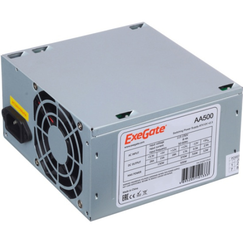 Блок питания ExeGate EX256711RUS 500W AA500, ATX, 8cm fan, 24p+4p, 2xSATA, 1xIDE
