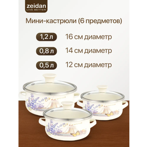 Набор мини-кастрюль Zeidan Z-80640 Lavenders