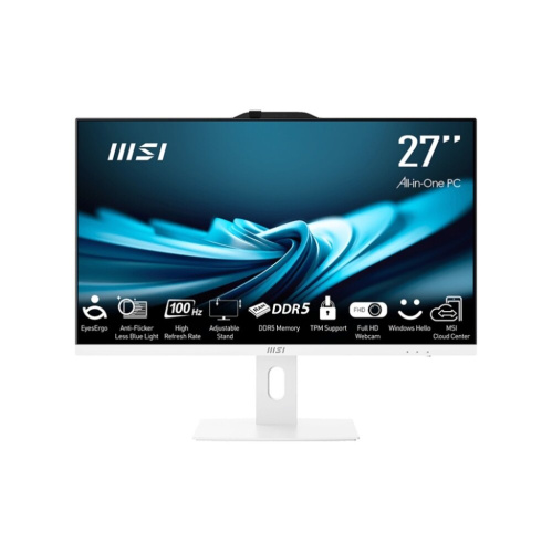 Моноблок MSI Pro AP272P 14M-619XRU (9S6-AF8322-1061) Full HD i3 14100 (3.5) 16Gb SSD512Gb UHDG 730 без ОС GbitEth WiFi 120W клавиатура мышь Cam белый
