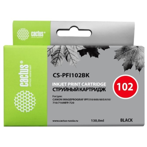 Картридж струйный Cactus CS-PFI102BK черный (130мл) для Canon iPF500/iPF600/iPF700/ MFP M40/iPF765/LP17/LP24