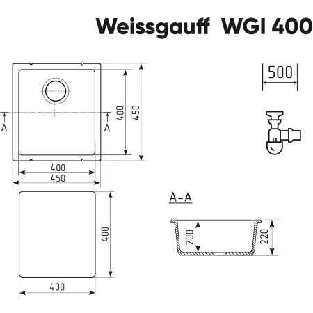 Кухонная мойка Weissgauff WGI 40007 Deep Black