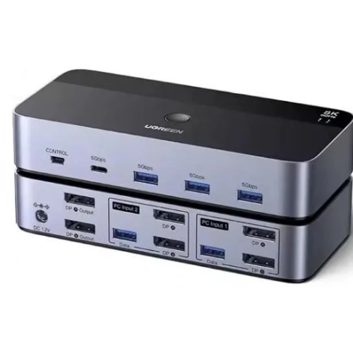 Кабель UGREEN AK700 (55851) 8K 60Hz DisplayPort Dual Monitor KVM Switch 2 In 2 Out Space Gray