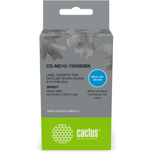 Картридж ленточный Cactus CS-M210-750595BK M210-750-595-BK белый на черном 19.1x6.4 для Brady M210/M211/M210-LAB