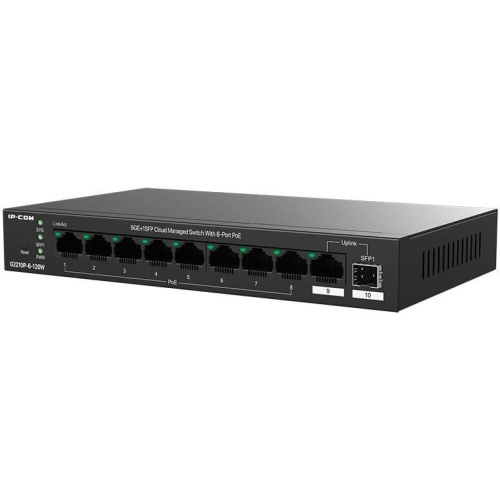 Коммутатор управляемый PoE IP-COM G2210P-8-120W 10 портов, 9x1Гбит/с, SFP 1x1Гбит/с, PoE 8x30Вт (до 110Вт)