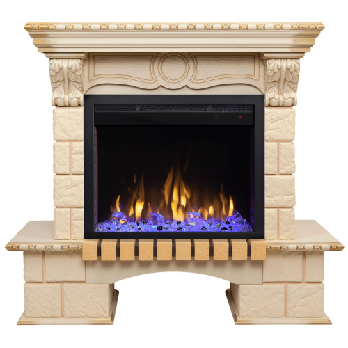 Электрокамин RealFlame Bolero WT белый дуб с золотой патиной с очагом Saphir 25,5