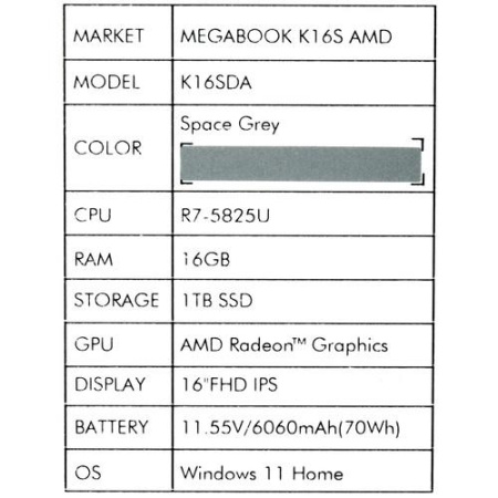 16" Ноутбук Tecno Megabook K16SDA серый