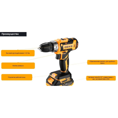 Дрель-шуруповерт DEKO DKCD20FU-Li (063-4149) 1x2.0Ач, з/у