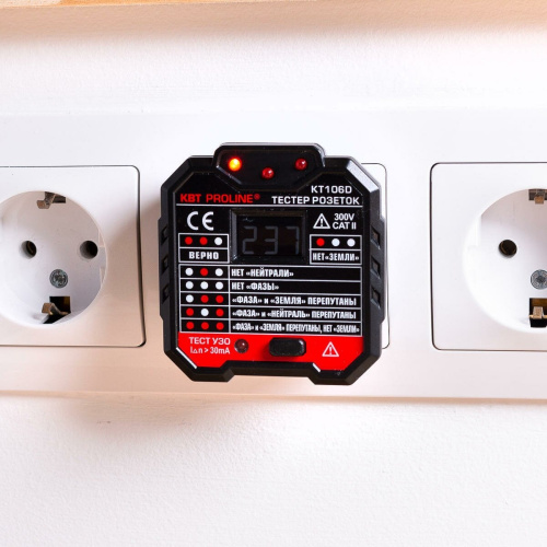 Тестер розеток и УЗО КВТ KT 106D Proline (79136)