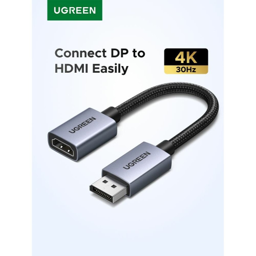 Кабель UGREEN DP133 (65982) DisplayPort to HDMI 4K Cable 2шт. Длина 20см серый космос