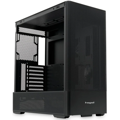 Корпус HSPD M712 (M712-TGBK) без БП, Mesh Mid Tower, Black, TG, 0.6 SPCC, no fans, E-ATX, ATX, mITX, 175/410/160mm, 2x2.5", 7xPCI