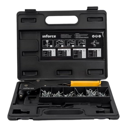 Заклепочник Inforce 06-14-111 поворотный в кейсе с набором заклепок 2,4-4,8 мм