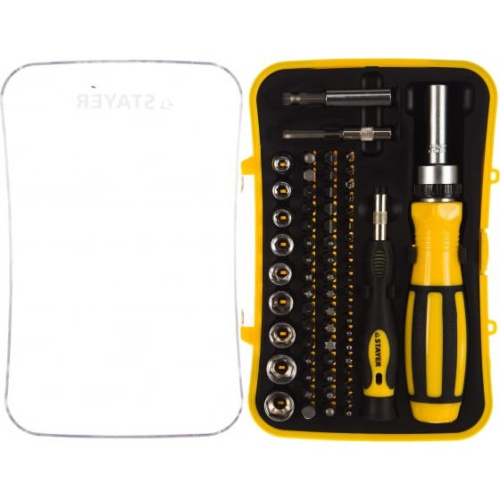 Отвертка STAYER 25310-H65 реверсивная с эргономичной ручкой, с насадками, 65 предм