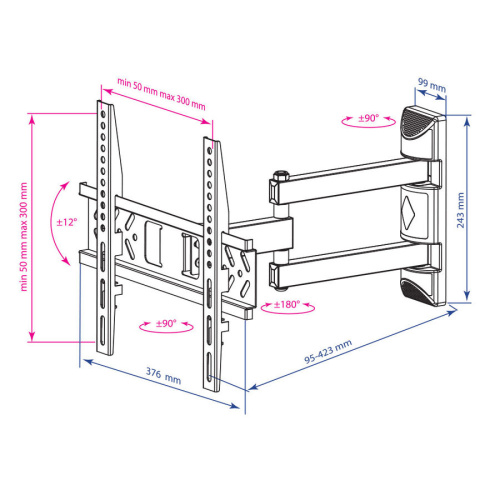 Кронштейн Kromax PIXIS-XS черный 22"-55" макс.30кг поворотно-выдвижной и наклонный
