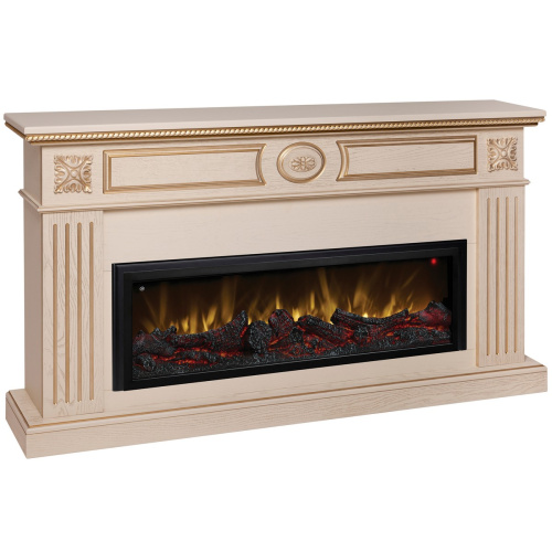 Электрокамин RealFlame Siena 42/BV WT белый дуб с золотой патиной с очагом Beverly 1000