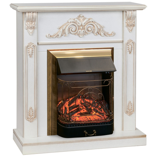 Электрокамин RealFlame Anita WT дуб белый с золотой патиной с очагом Majestic Lux Brass