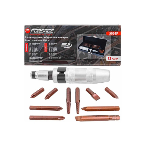 Отвертка ударная Forsage F-5064P(50546) с набором бит и адаптером 12 предметов