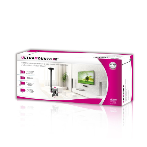 Кронштейн Ultramounts UM890 черный 23"-42" макс.30кг потолочный поворот и наклон