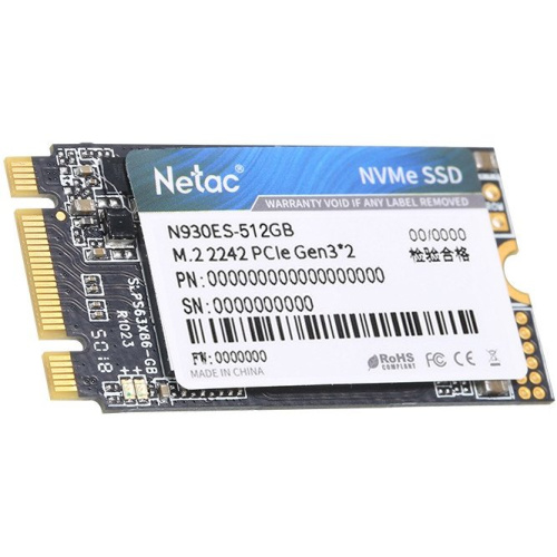 SSD Netac N930ES NT01N930ES-512G-E2X M.2 2242 512Gb Retail (PCI-E 3.1 x2, up to 1650/1500MBs, 3D TLC, NVMe 1.3, 22х42mm)