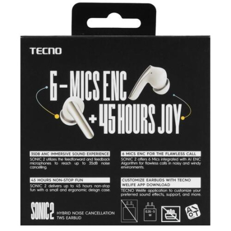 Наушники TWS Tecno Sonic 2 белый