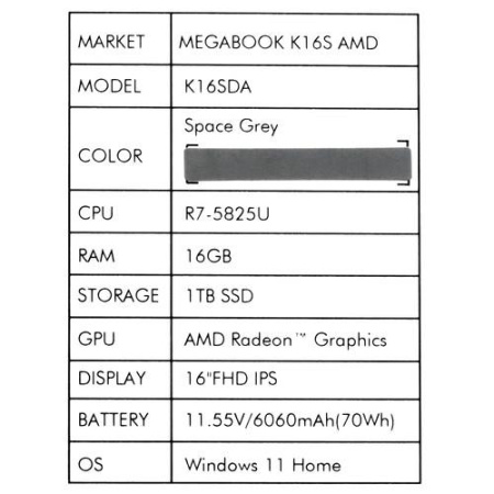 16" Ноутбук Tecno Megabook K16SDA серый