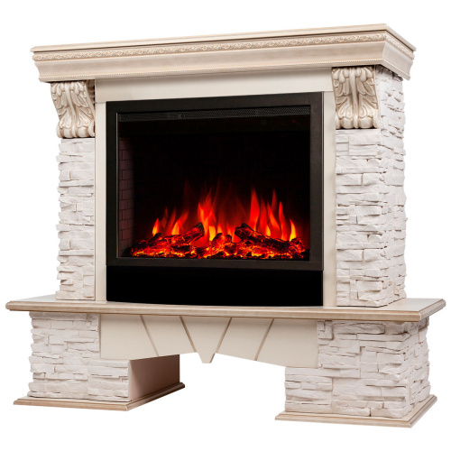 Электрокамин RealFlame Rockland Lux WT белый дуб с золотой патиной с очагом Saphir 25,5